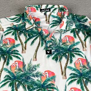 Bad Birdie Polo Shirt Mens Large White Parrot Palm Golf Tropical Performance